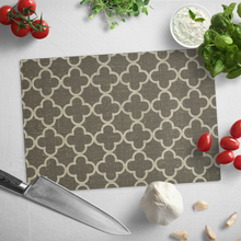 Load image into Gallery viewer, Burlap Style Quatrefoil Tempered Glass Cutting Board
