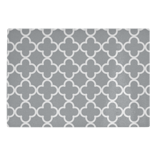 Load image into Gallery viewer, Gray and White Quatrefoil Tempered Glass Cutting Board
