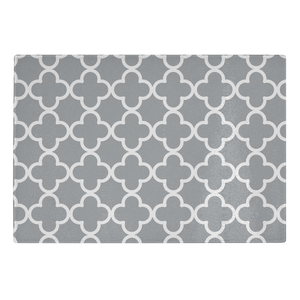 Gray and White Quatrefoil Tempered Glass Cutting Board