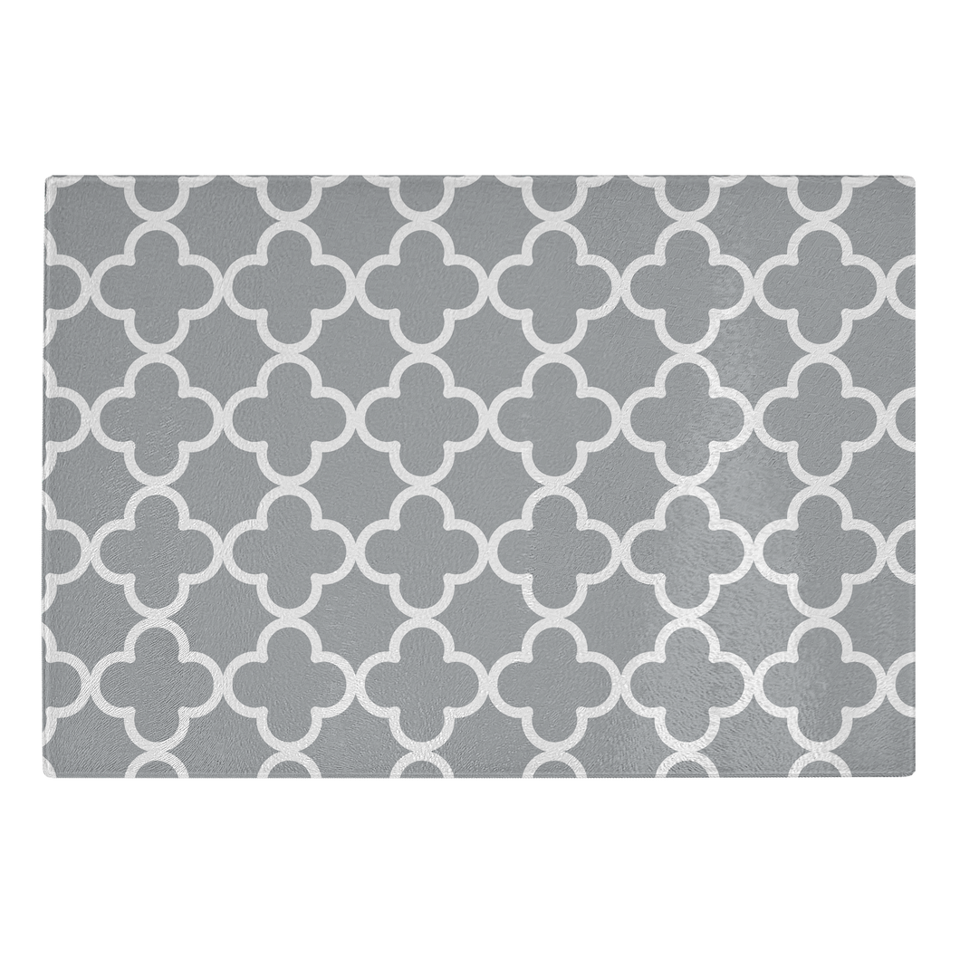 Gray and White Quatrefoil Tempered Glass Cutting Board