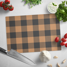 Load image into Gallery viewer, Pumpkin Spice and Black Buffalo Plaid Tempered Glass Cutting Board Farmhouse Fall Decor
