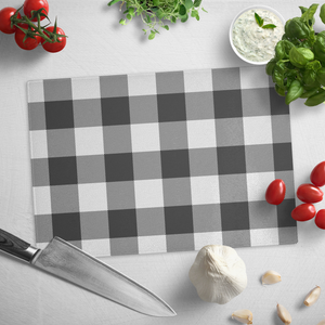 Black and White Buffalo Plaid Tempered Glass Cutting Board