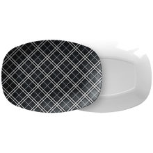 Load image into Gallery viewer, Gray and White Plaid Serving Platter 10&quot; x 14&quot; party snack tray
