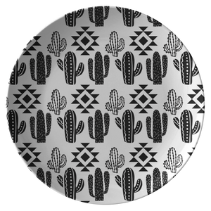 Black and White Cactus Boho Pattern 10" Unbreakable Dinner Plates Dishwasher, Oven, Microwave Safe