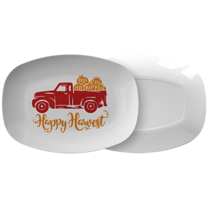 Happy Harvest Vintage Truck With Pumpkins White 10" x 14" ThermoSāf® Polymer Serving Platter Thanksgiving Party Snack Tray