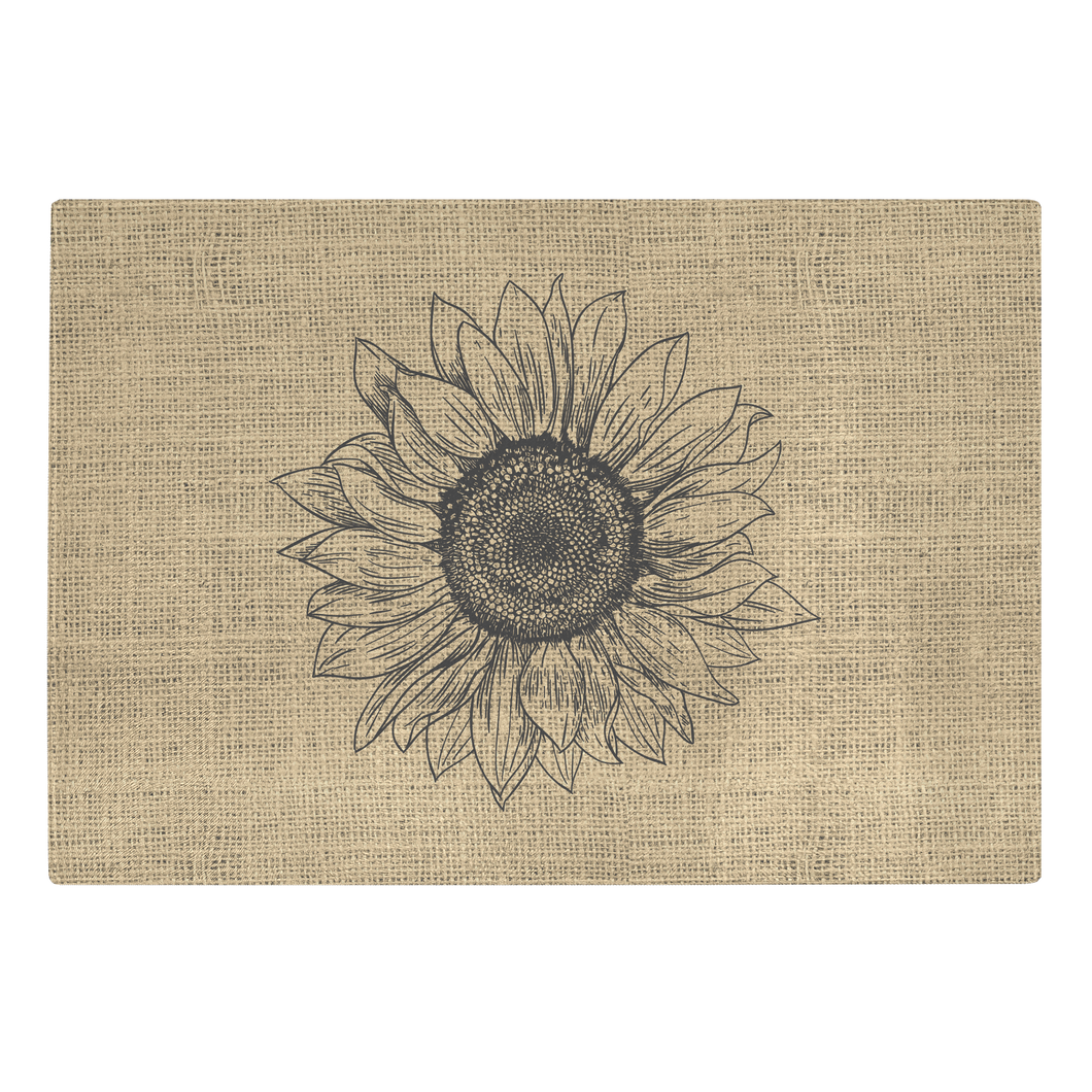 Burlap With Rustic Sunflower Design Outline Tempered Glass Cutting Board