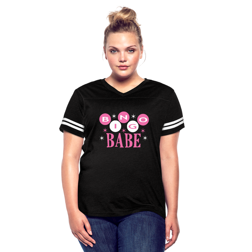 Bingo Babe Women's V-neck Sporty Style T-Shirt - black/white