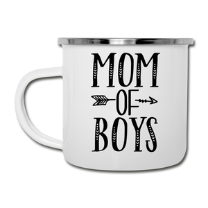 Mom Of Boys White Enamel Camper Mug - white