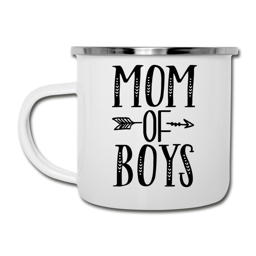 Mom Of Boys White Enamel Camper Mug - white