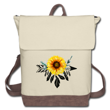 Load image into Gallery viewer, Sunflower Dreamcatcher Design on Canvas Backpack - ivory/brown
