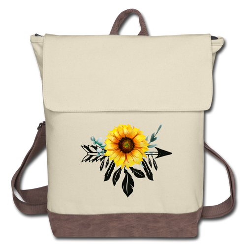 Sunflower Dreamcatcher Design on Canvas Backpack - ivory/brown