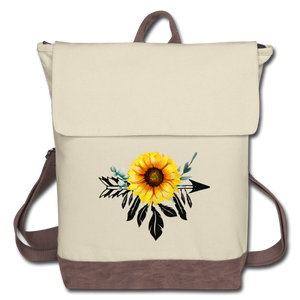 Sunflower Dreamcatcher Design on Canvas Backpack - ivory/brown