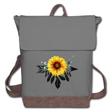 Load image into Gallery viewer, Sunflower Dreamcatcher Design on Canvas Backpack - gray/brown
