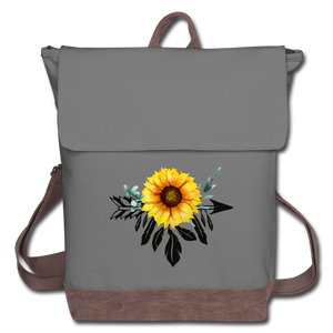 Sunflower Dreamcatcher Design on Canvas Backpack - gray/brown