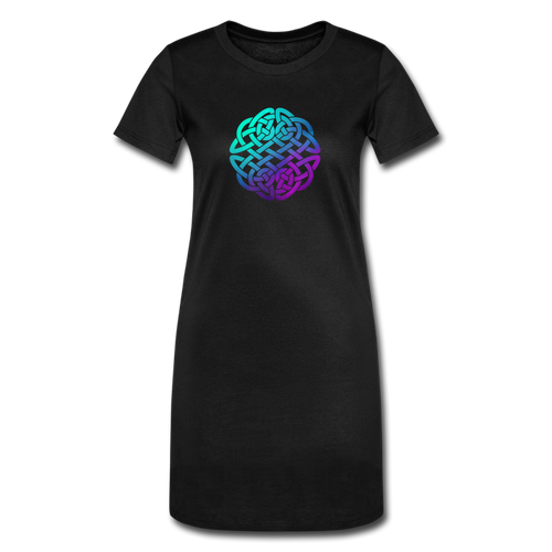 Black Women's T-Shirt Dress With Colorful Ombre Celtic Knot Design - black