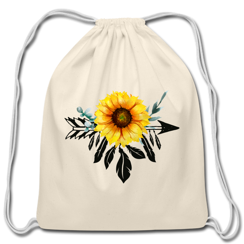 Natural Cotton Drawstring Bag Backpack With Sunflower Dreamcatcher Boho - natural