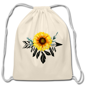 Natural Cotton Drawstring Bag Backpack With Sunflower Dreamcatcher Boho - natural