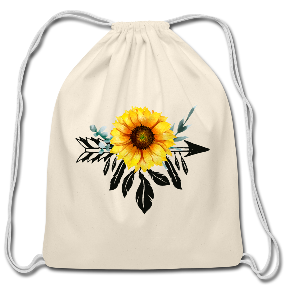 Natural Cotton Drawstring Bag Backpack With Sunflower Dreamcatcher Boho - natural