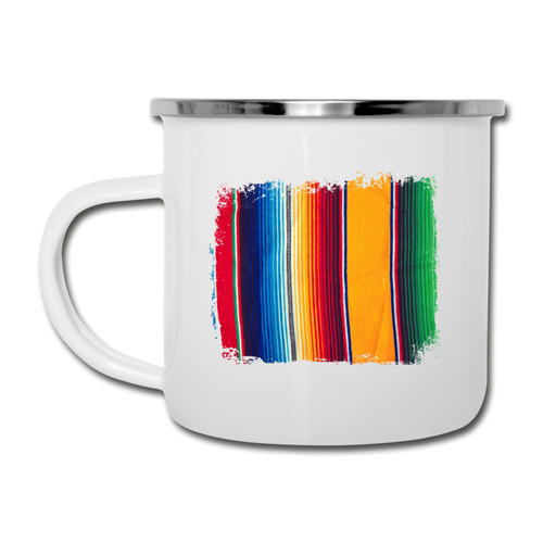 Colorful Serape Design on White Enamel Camping Mug - white