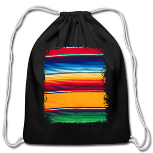 Black With Colorful Serape Design Cotton Drawstring Bag Backpack - black