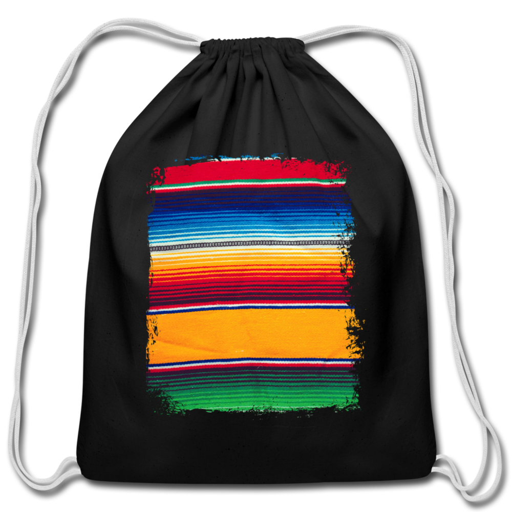 Black With Colorful Serape Design Cotton Drawstring Bag Backpack - black