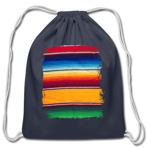 Black With Colorful Serape Design Cotton Drawstring Bag Backpack - navy