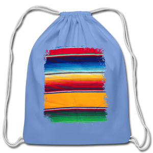 Black With Colorful Serape Design Cotton Drawstring Bag Backpack - carolina blue