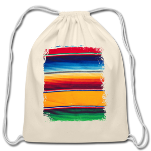 Black With Colorful Serape Design Cotton Drawstring Bag Backpack - natural