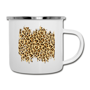 Distressed Leopard Print on White Enamel Camping Mug Cup - white