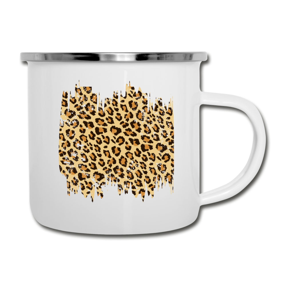 Distressed Leopard Print on White Enamel Camping Mug Cup - white