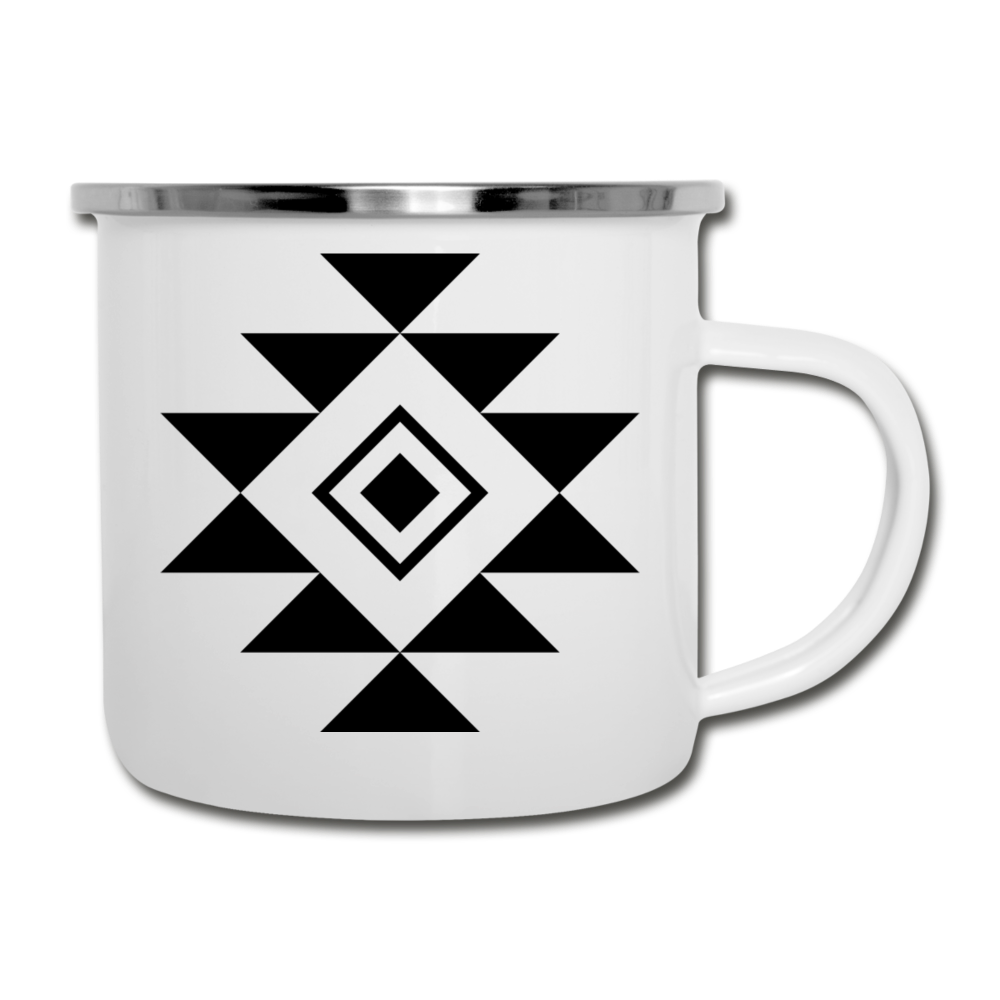 Tribal Design on White Enamel Camping Mug - white