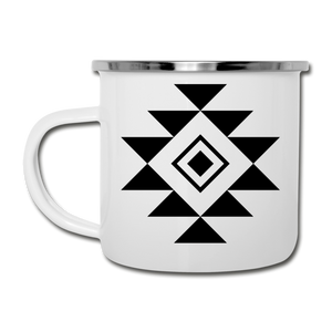 Tribal Design on White Enamel Camping Mug - white
