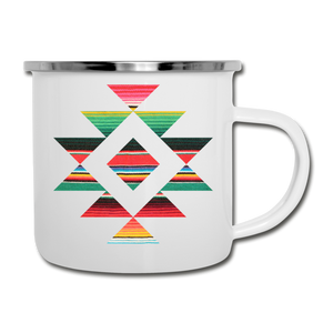 Serape Style Tribal Design White Enamel Camping Mug - white