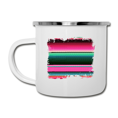 Colorful Serape Design on White Enamel Camping Mug - white