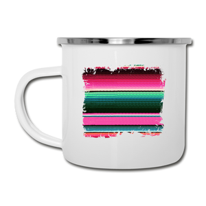 Colorful Serape Design on White Enamel Camping Mug - white