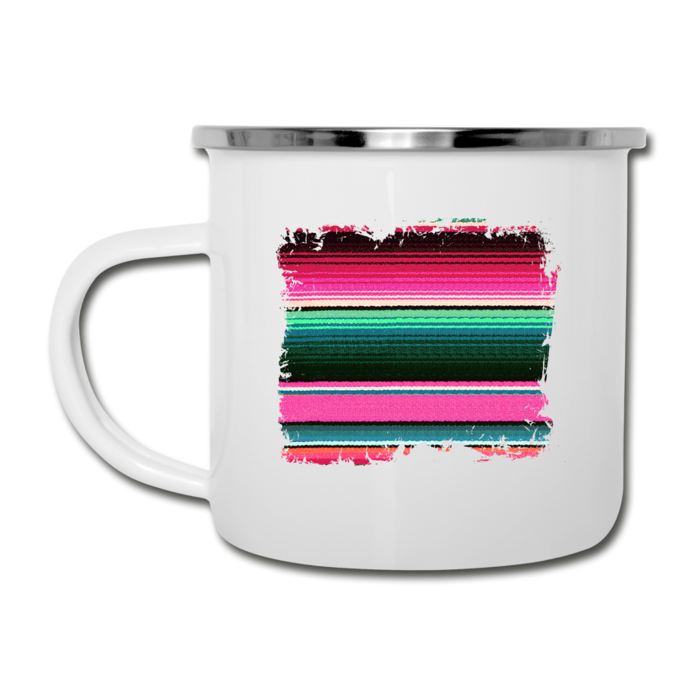 Colorful Serape Design on White Enamel Camping Mug - white