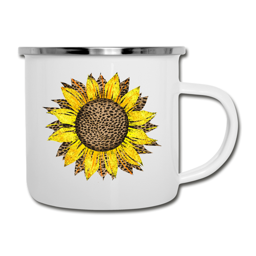 Cheetah Sunflower Design on White Enamel Camping Mug - white