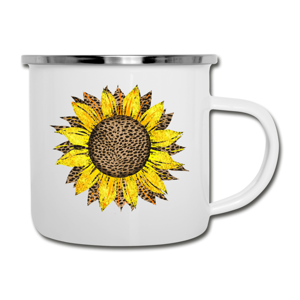 Cheetah Sunflower Design on White Enamel Camping Mug - white