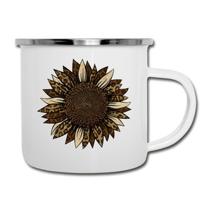 Leopard Print Sunflower on White Enamel Camping Mug - white