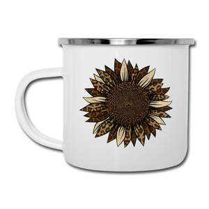 Leopard Print Sunflower on White Enamel Camping Mug - white