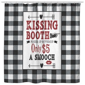 Kissing Booth Valentine's Day Decor Shower Curtain Vintage Style Buffalo Check Design