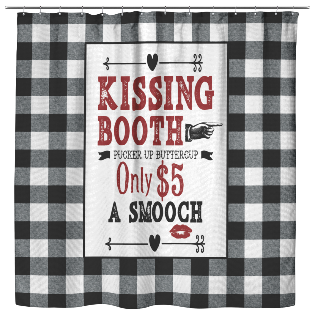 Kissing Booth Valentine's Day Decor Shower Curtain Vintage Style Buffalo Check Design