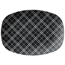 Load image into Gallery viewer, Gray and White Plaid Serving Platter 10&quot; x 14&quot; party snack tray
