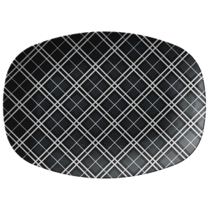 Gray and White Plaid Serving Platter 10" x 14" party snack tray