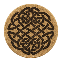 Load image into Gallery viewer, Celtic Knotwork Round Knot Laser Engraved Wood Cork Coaster Set of 4
