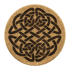 Celtic Knotwork Round Knot Laser Engraved Wood Cork Coaster Set of 4