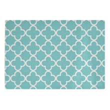 Load image into Gallery viewer, Turquoise and White Quatrefoil Tempered Glass Cutting Board
