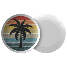 Load image into Gallery viewer, White With Retro Sun and Palm Tree Unbreakable 10&quot; Dinner Plate
