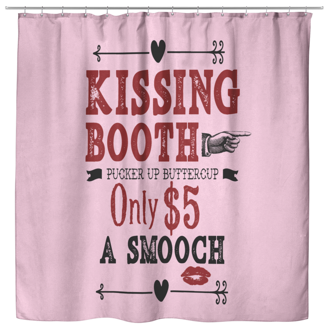 Kissing Booth Valentines Day Shower Curtain Pink, Red and Black